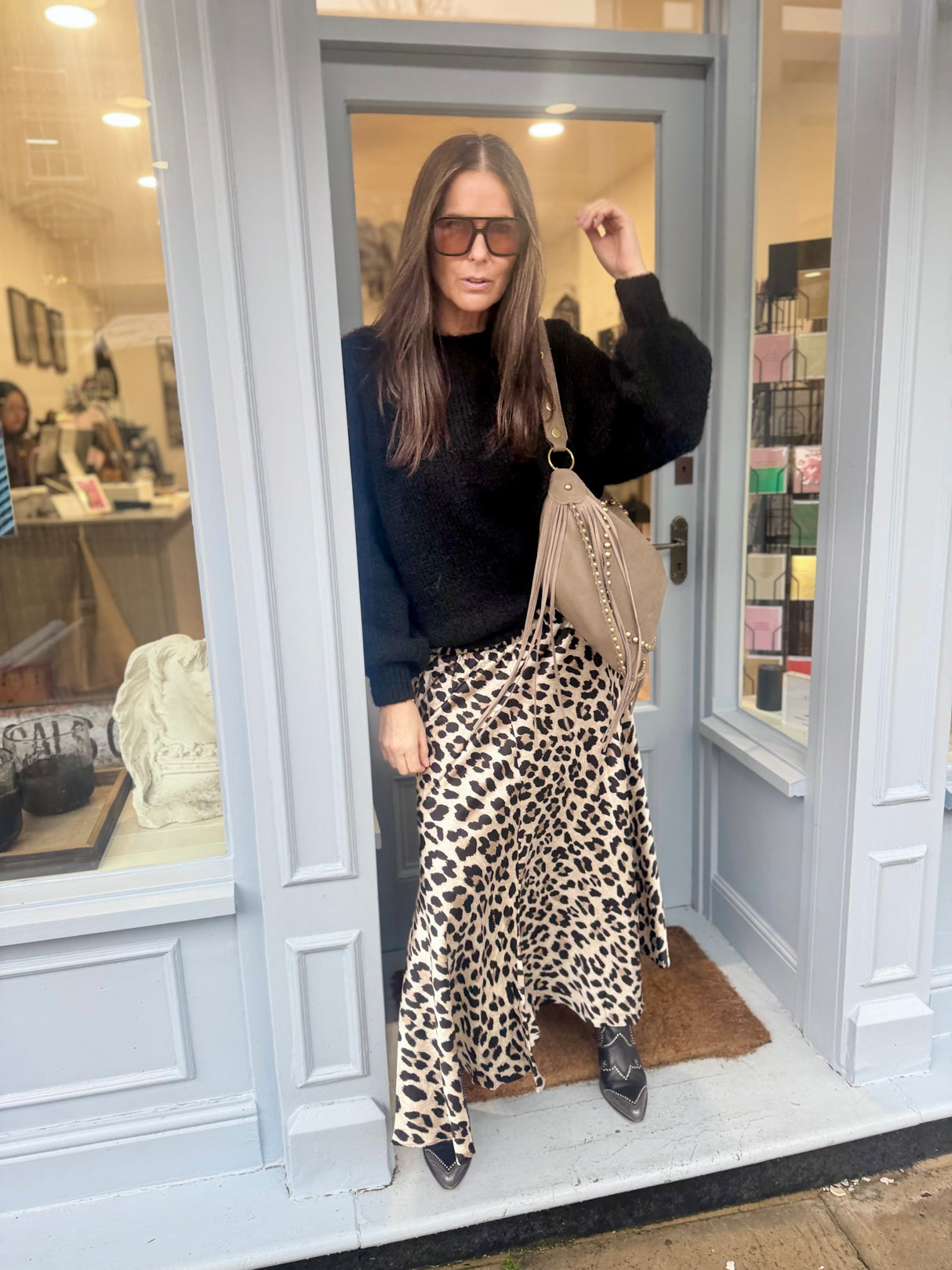 Layla Animal Print Midi Skirt - Sand