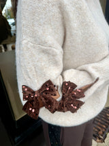 Riley Knit With Sequin Bow - Cream