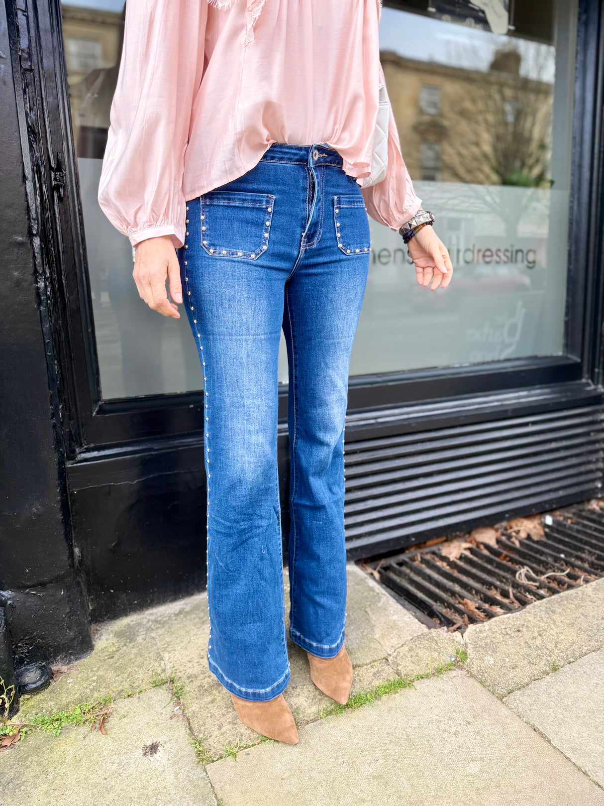 Stella Studded Bootcut Jean - Blue