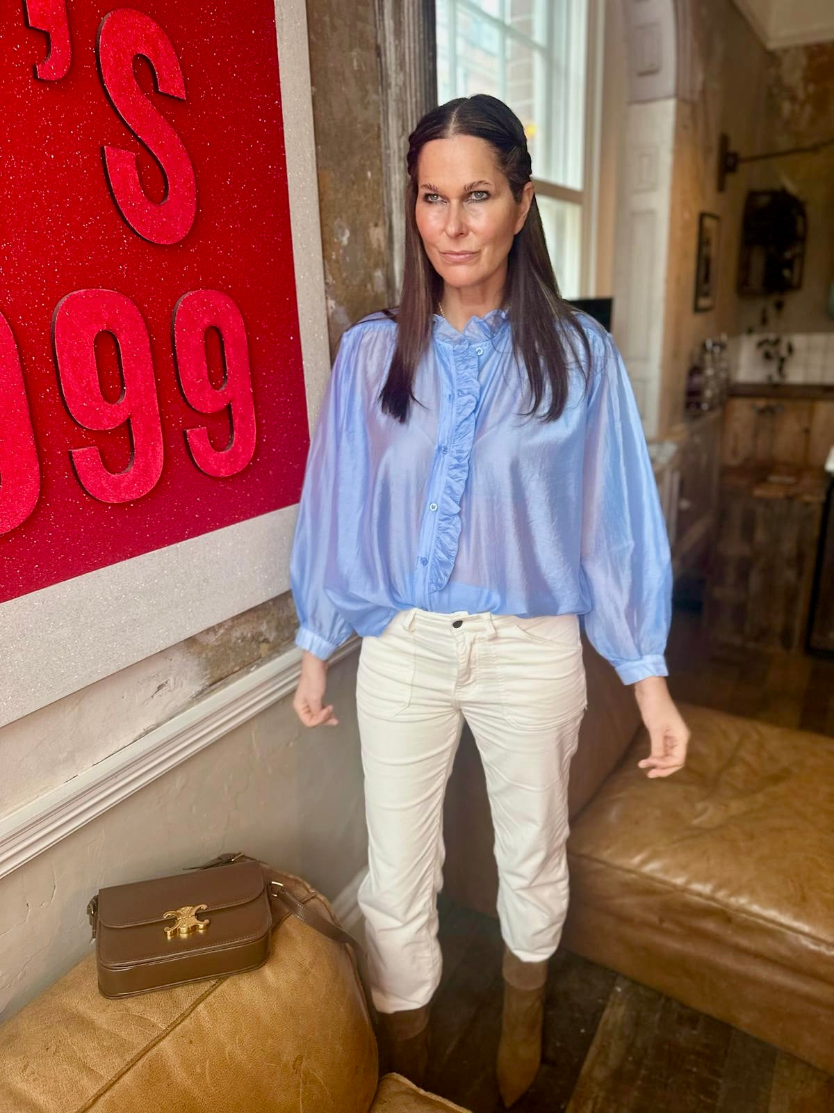 Lila Ruffled Blouse - Sky Blue
