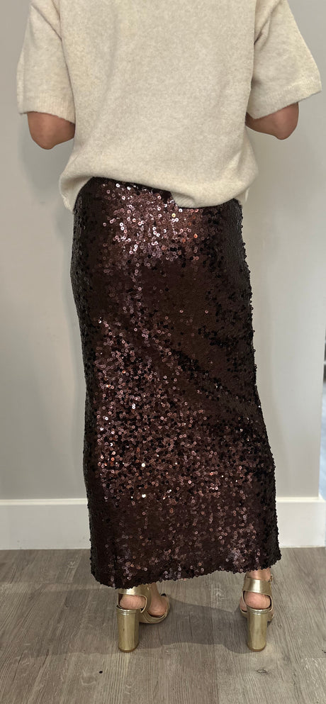 Mariah Sequin Midi Skirt - Chocolate