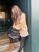 Arabella Lace Roll Neck Jumper - Biscuit