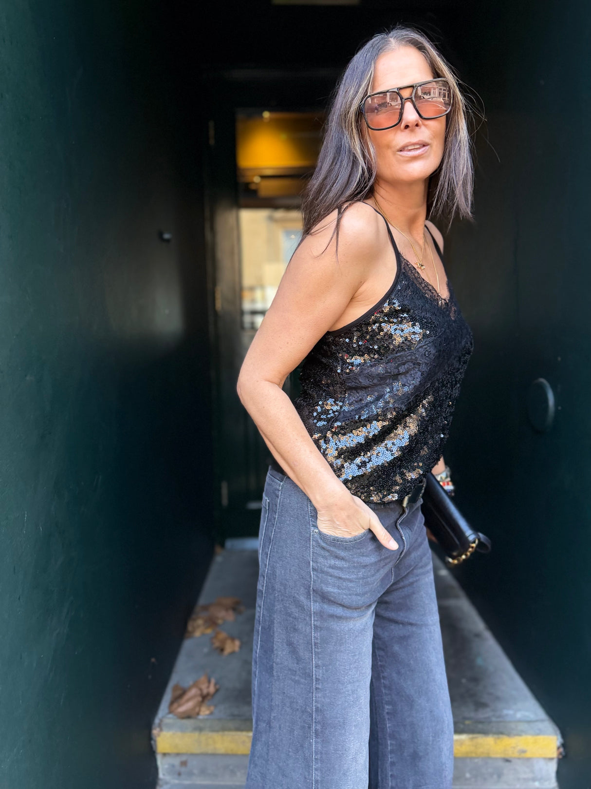 Harley Lace Sequin Cami - Black