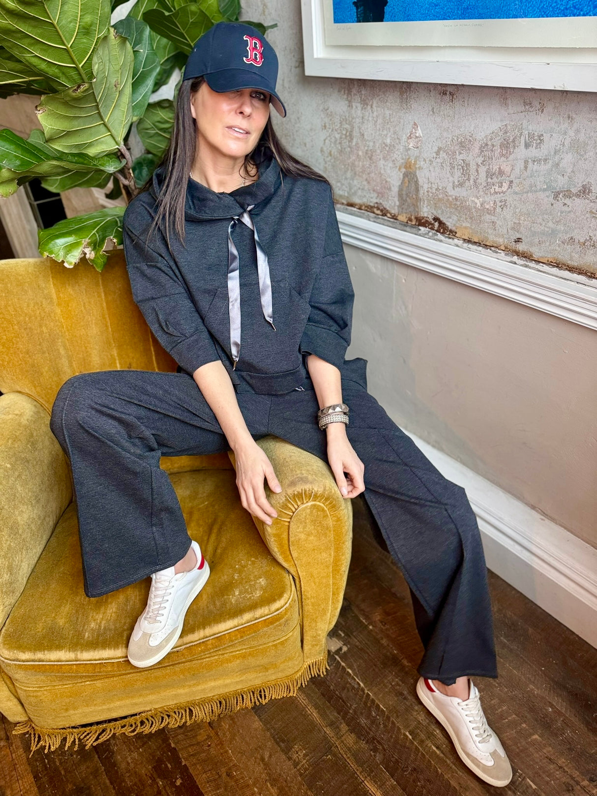 Pantalón deportivo Brooke con corbata de seda - Carbón vegetal