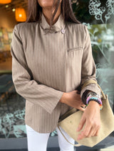 Pinstripe Funnel Neck Blazer - Biscuit