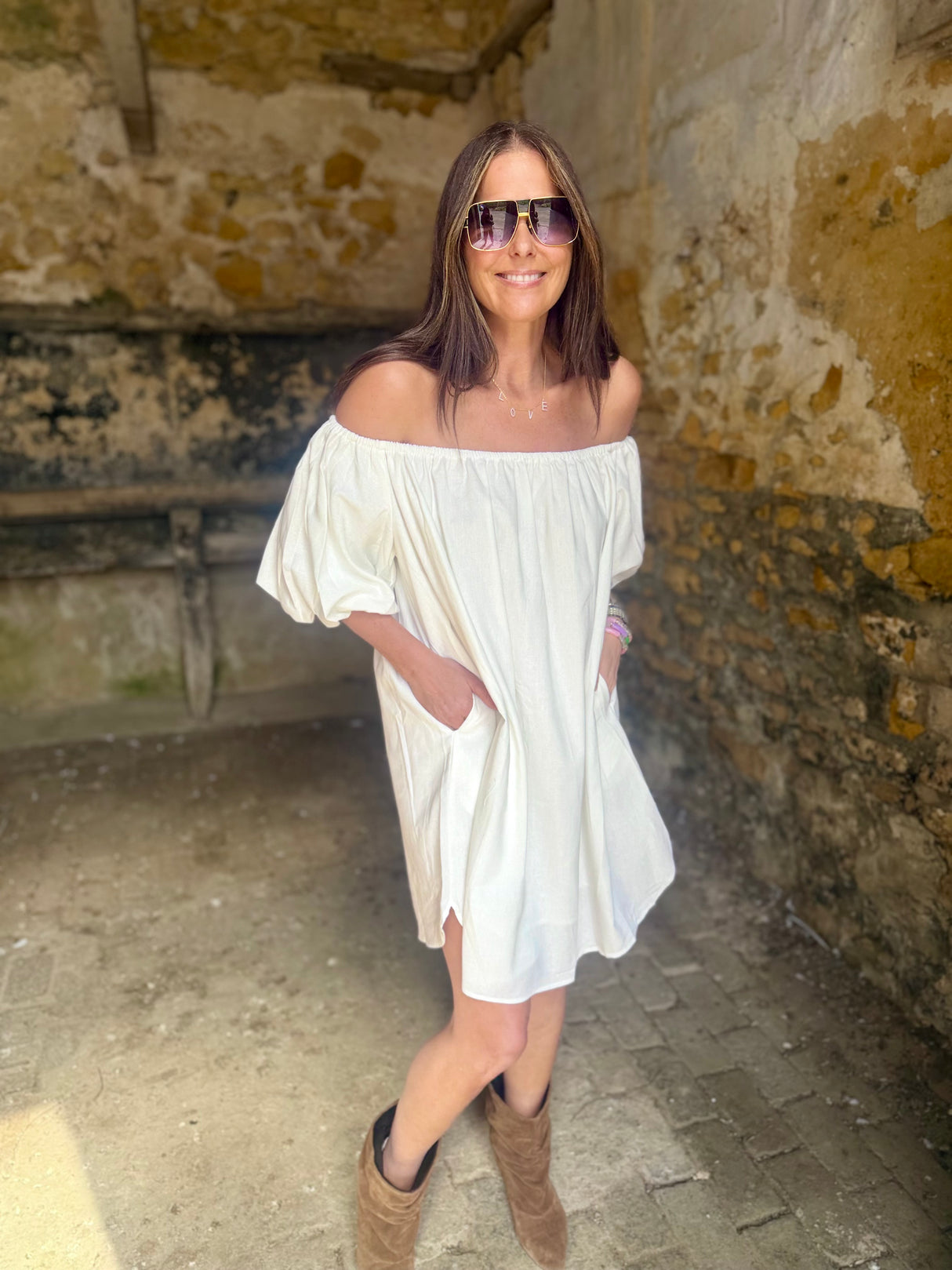 Off The Shoulder Dress- White