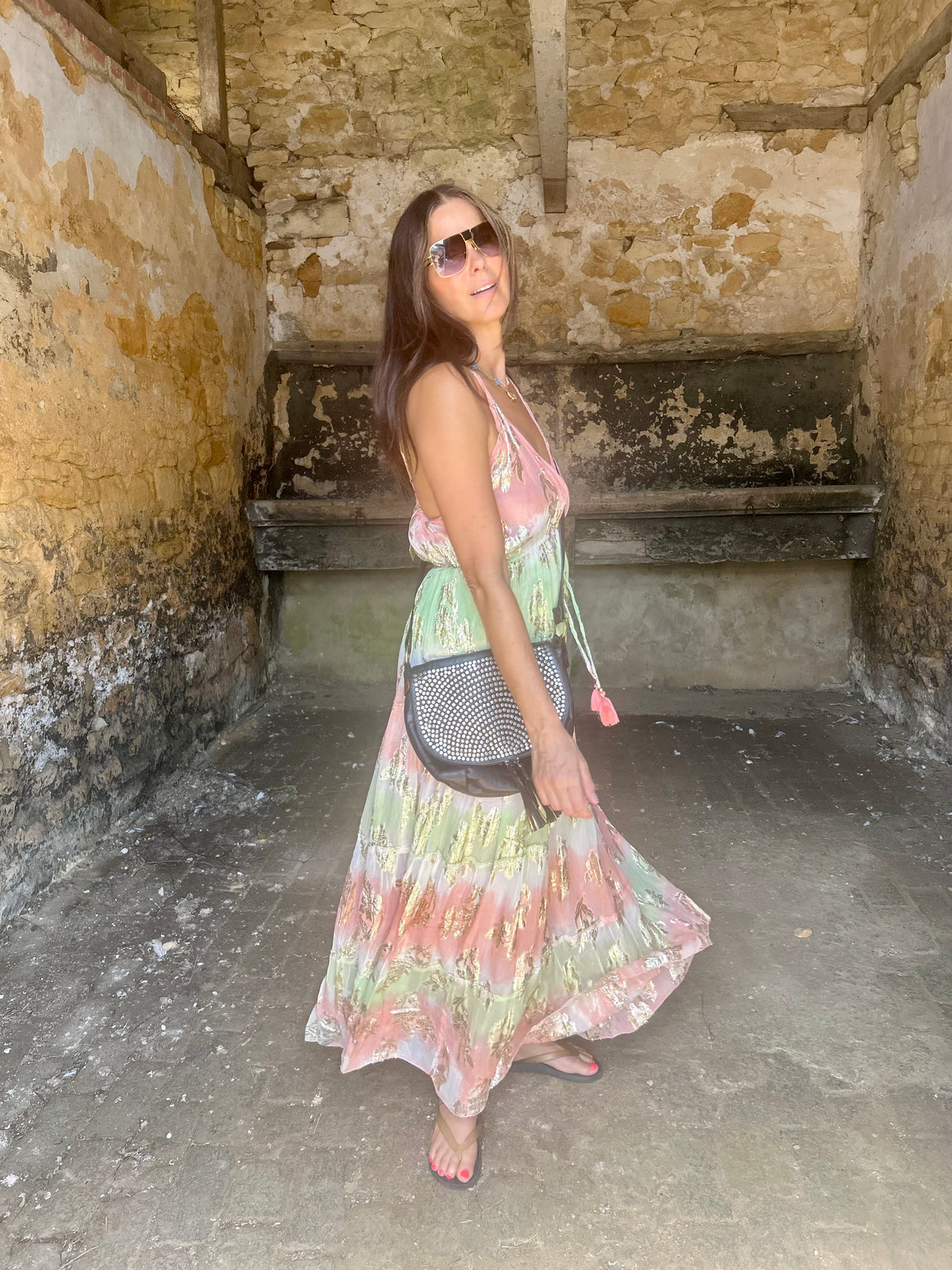 Crystal Metallic Maxi Dress - Orange