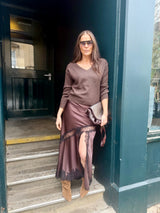 Highland Satin Lace Skirt - Chocolate