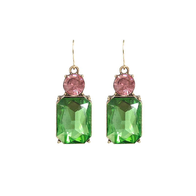 Twin Gem Earring - Green/Pink