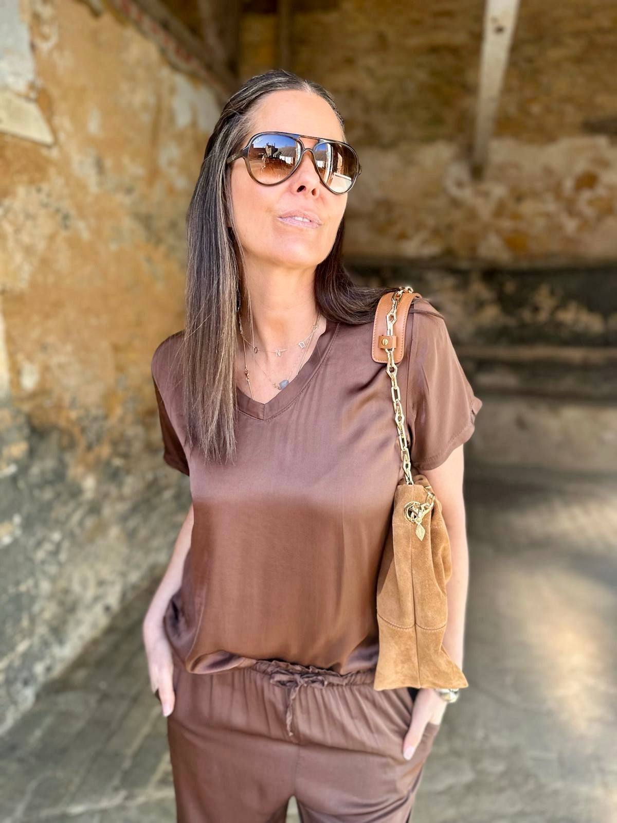 Camiseta Isobel Silk Blend color chocolate