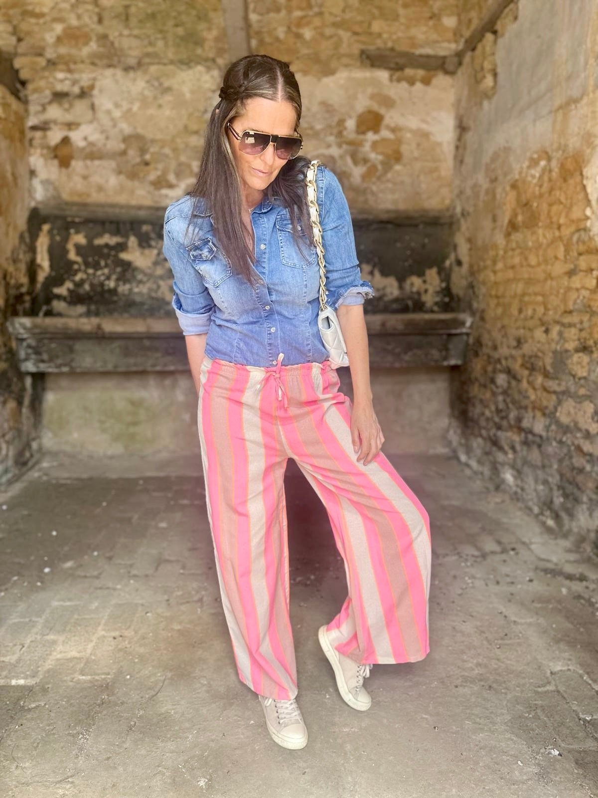 Summer Stripe Trouser - Neon Pink