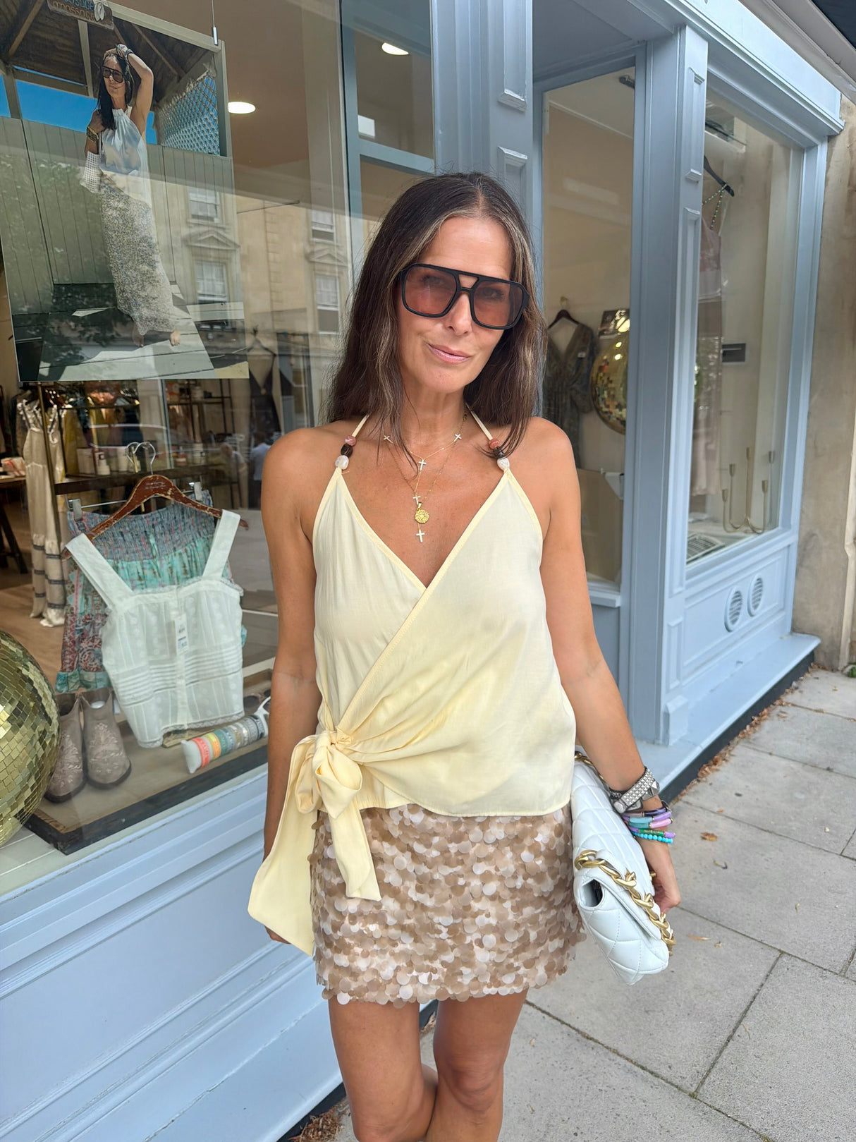 Cora Beaded Halter top - Yellow