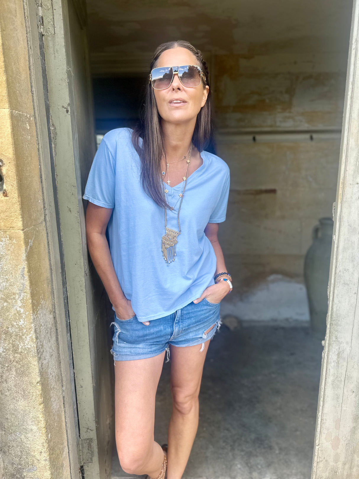 Essential V-Neck Tee - Ice Blue