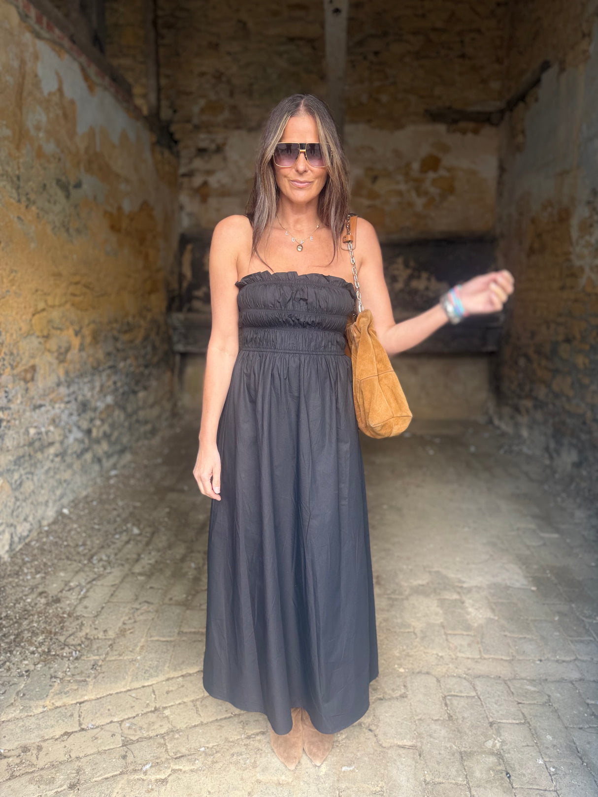 Coral Strapless Maxi Dress - Black