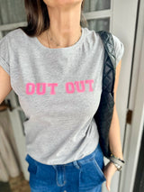 Camiseta Out Out gris/rosa neón