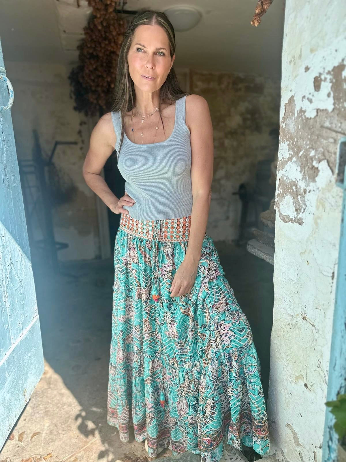 Believer Tiered Maxi Skirt - Sea Foam