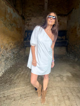 Den One Shoulder Smock Dress - White