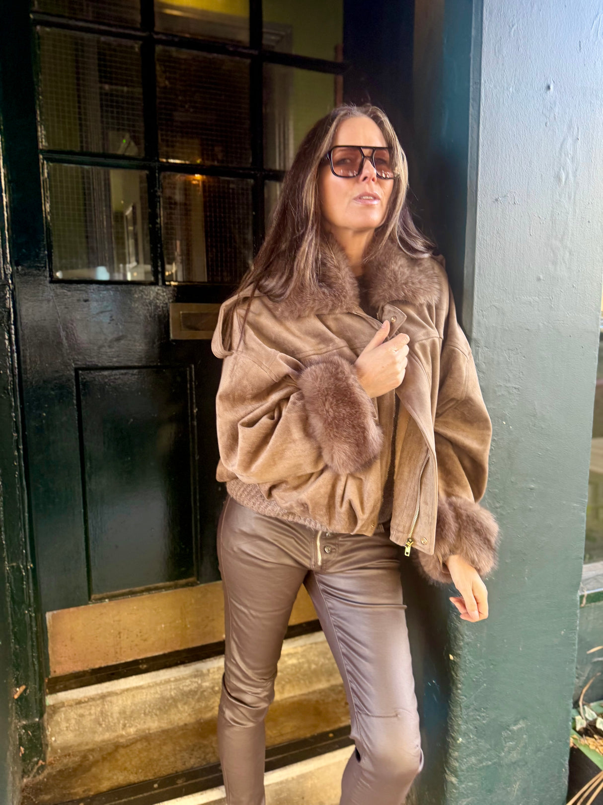 Shauna Faux Suede Bomber - Taupe