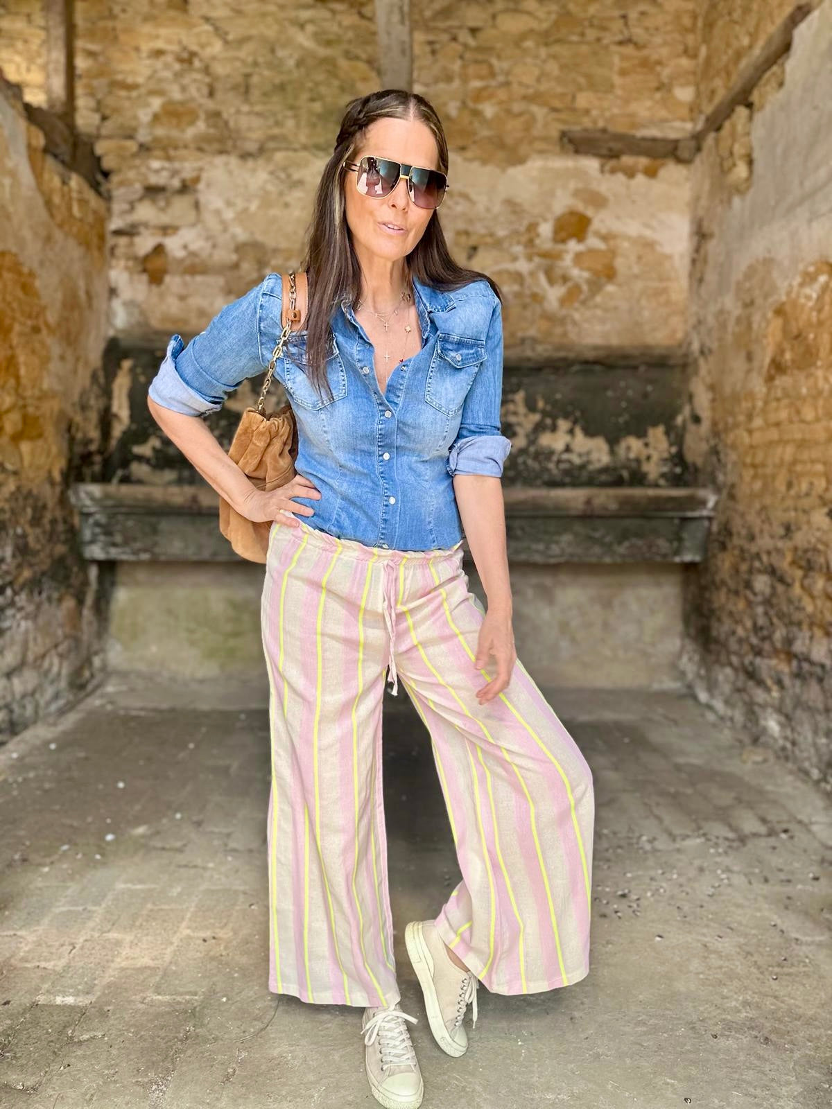 Summer Stripe Trouser - Pastel Pink