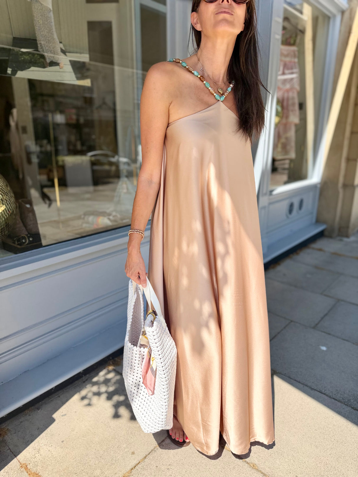 Lottie Beaded Maxi Dress - Nude