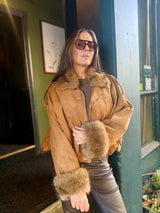 Shauna Faux Suede Bomber - Tan