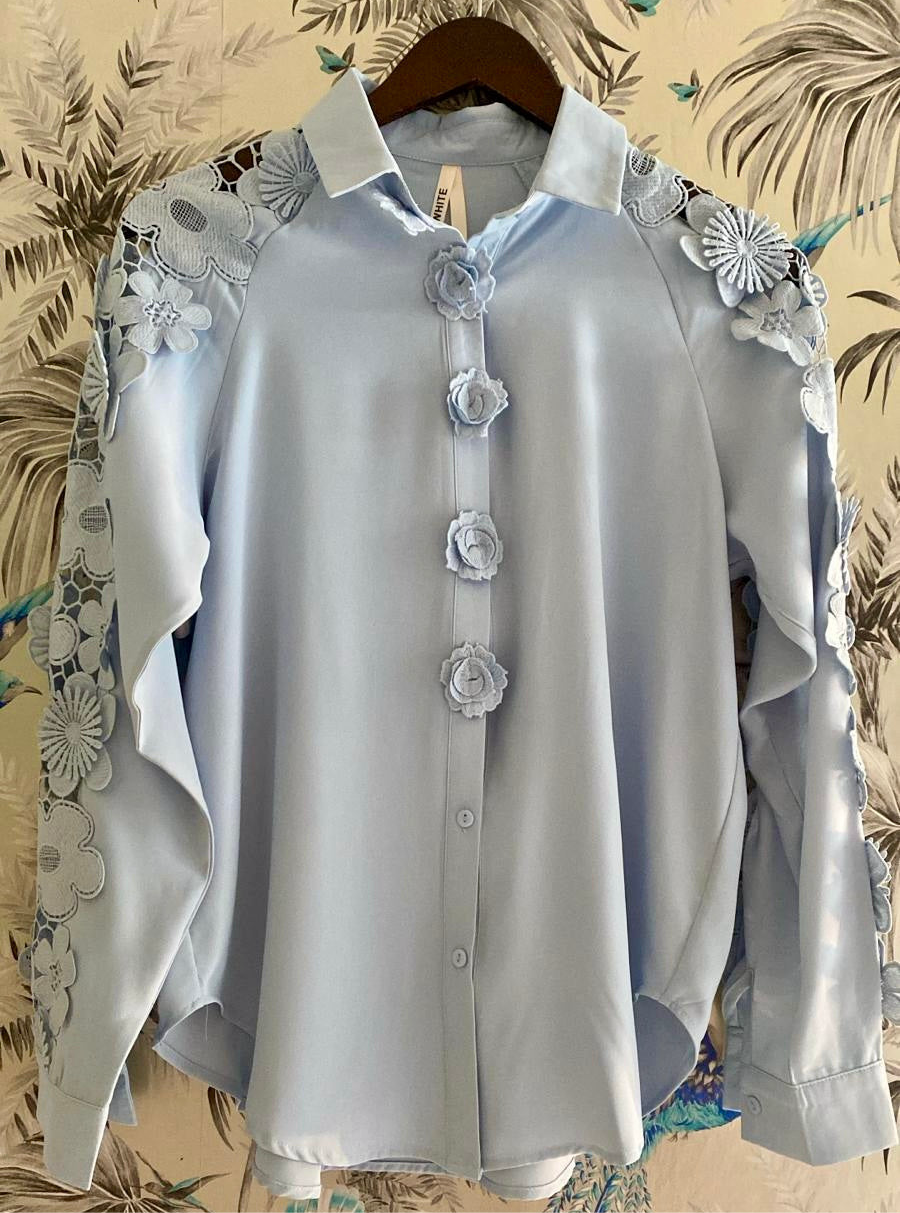 Aquamarine Shirt with Crochet Sleeve