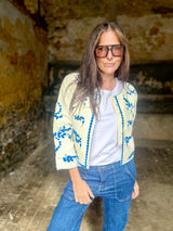 Imy Embroidered Cropped Jacket - Blue