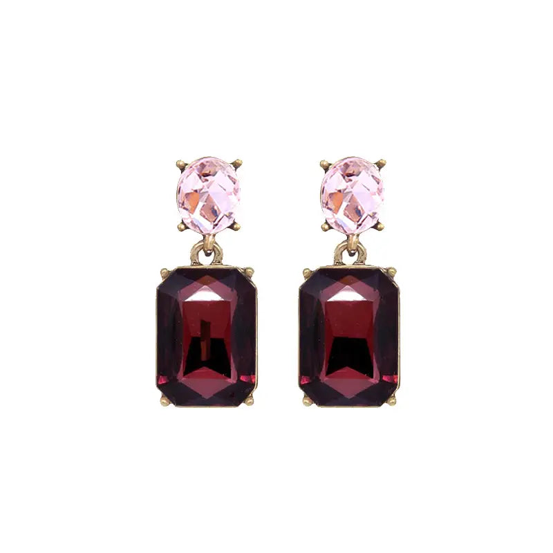 Oval Gem Earring - Burgundy/Pink