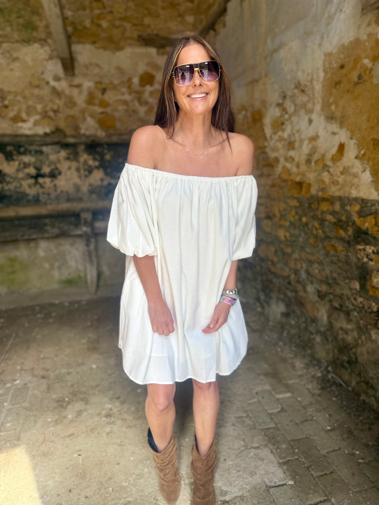 Off The Shoulder Dress- White