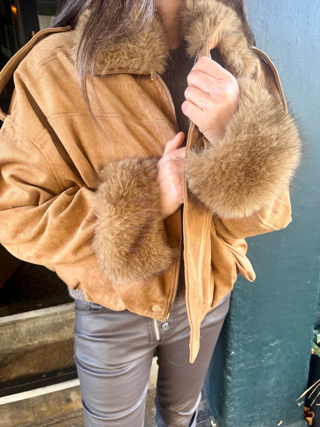Shauna Faux Suede Bomber - Tan