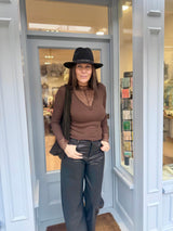 Clare Essential Top With Lace - Chocolate