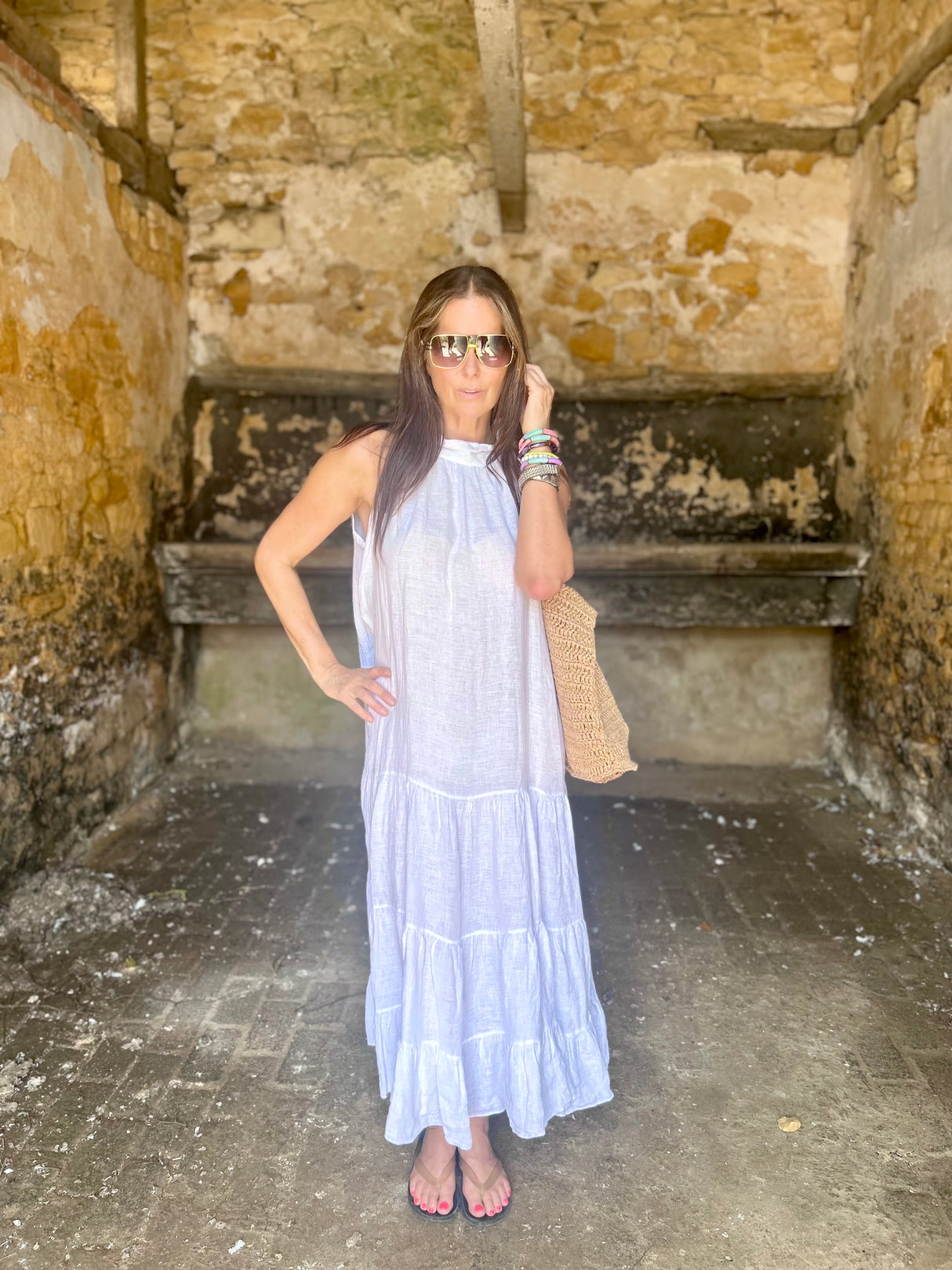 Bella B Linen Dress White