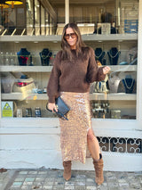 Mariah Sequin Midi Skirt - Rose Gold