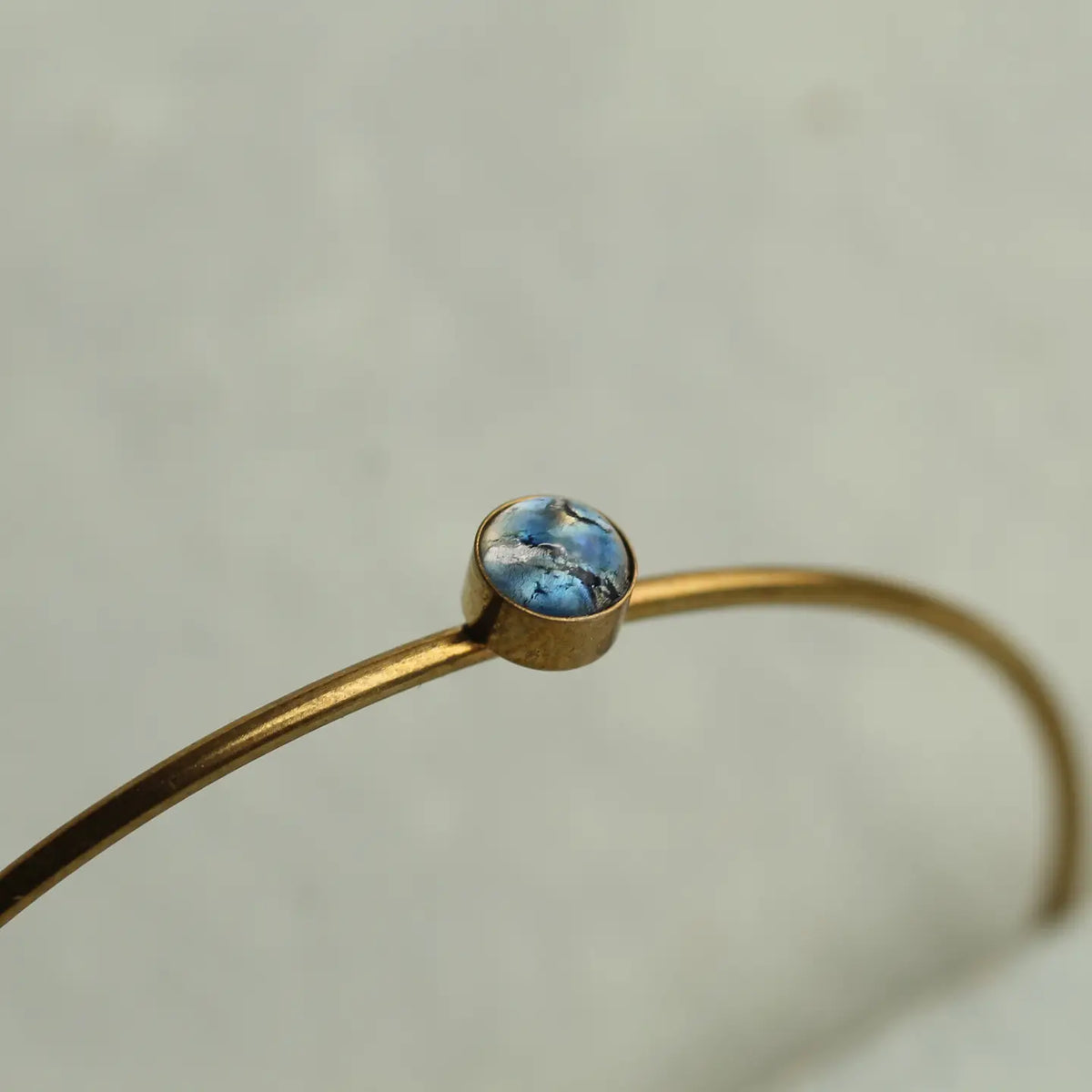 Vintage Brass Opal Bangle - Blue Green