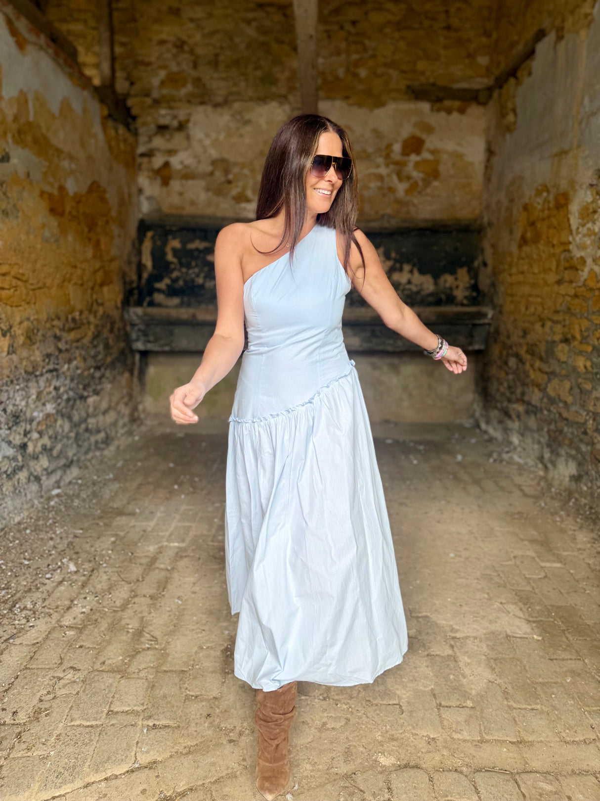 Louise One Shoulder Dress - Sky Blue