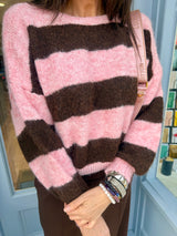 Evelyn Stripe Crew - Pink/Choc