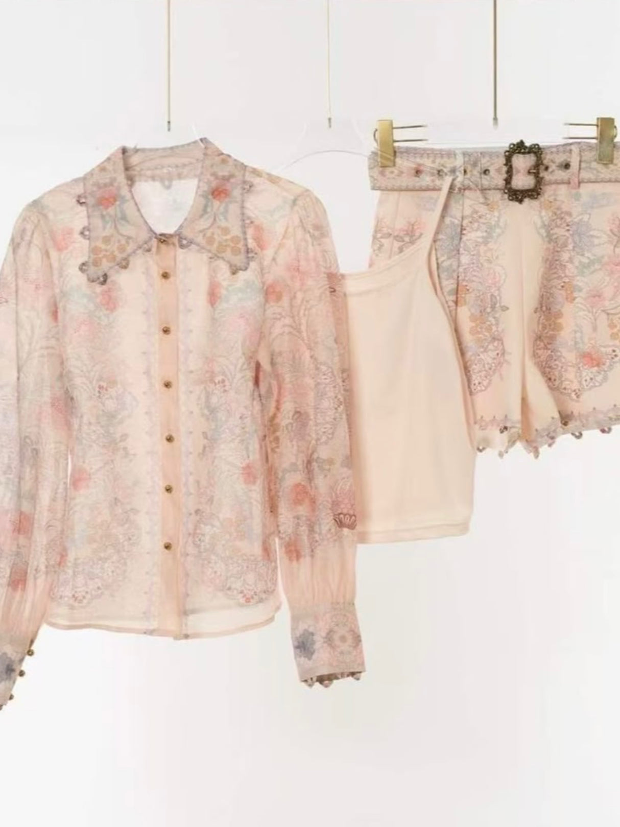 Alara Printed Short Set - Beige