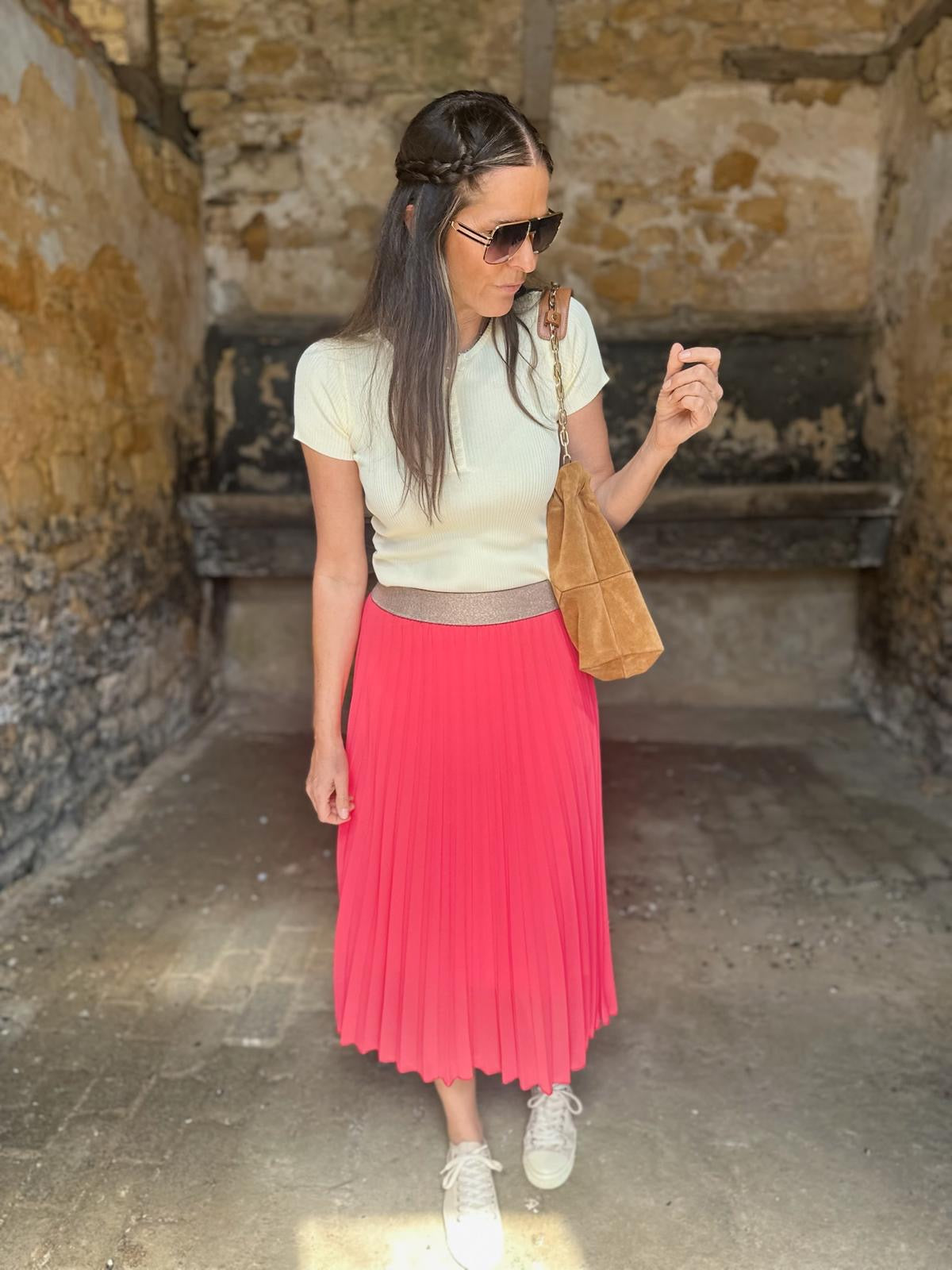 Kaia Midi Skirt - Neon Pink