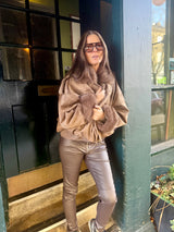 Shauna Faux Suede Bomber - Taupe