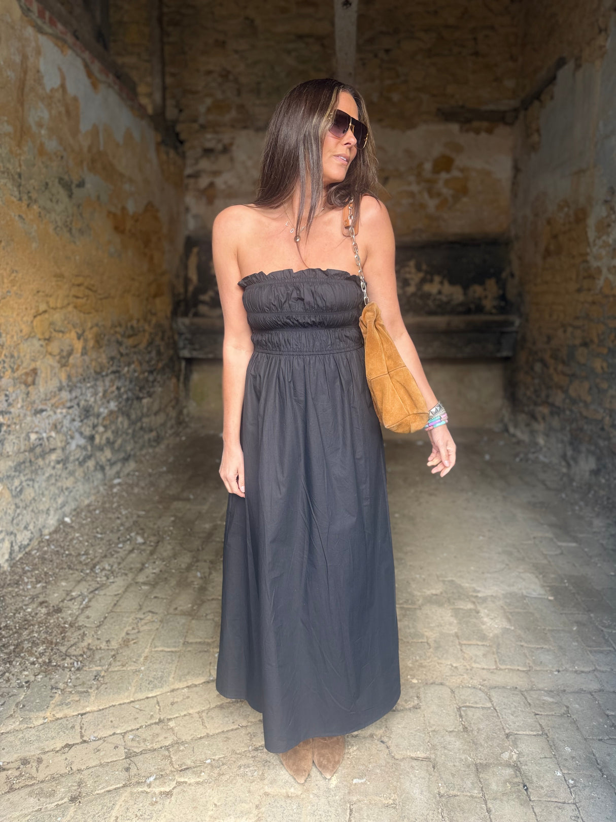Coral Strapless Maxi Dress - Black
