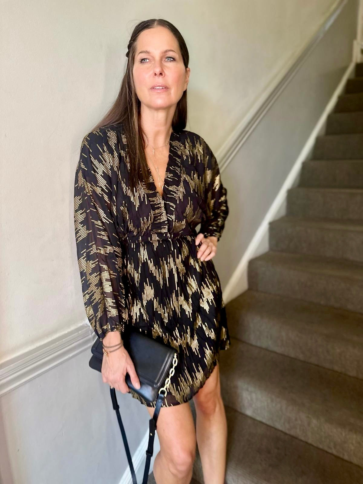 Sasha Mini Dress - Gold Print