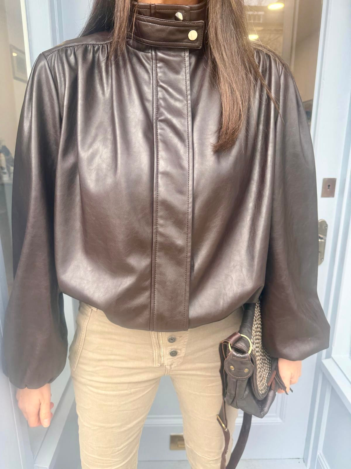 Maz Faux Leather Jacket - Choc