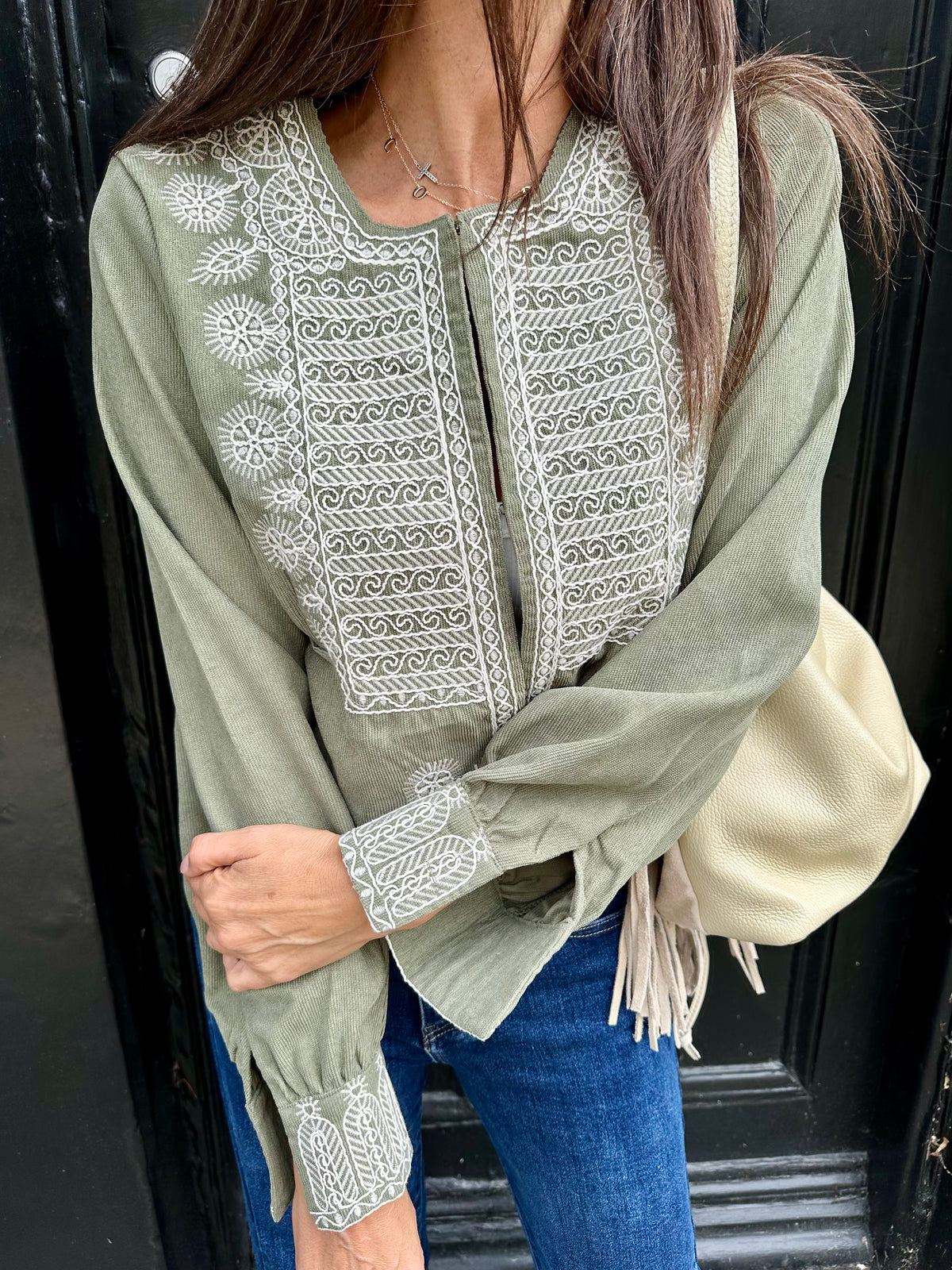 Oriana Embroidered Jacket - Khaki