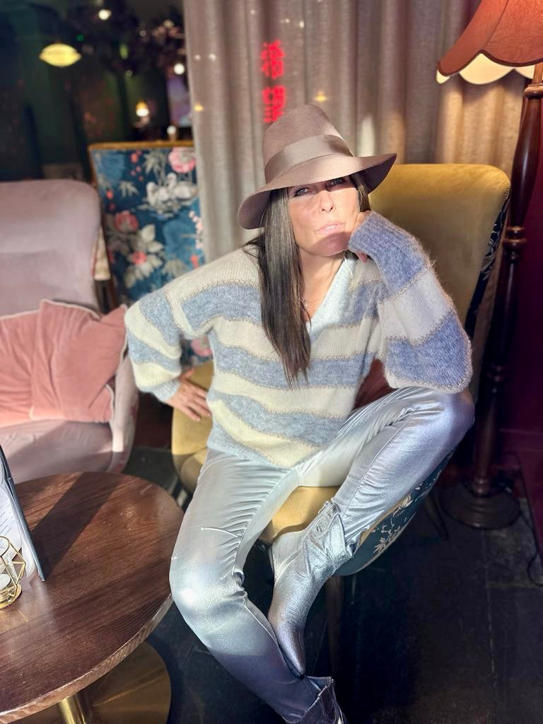 Jean Lux efecto cuero plateado