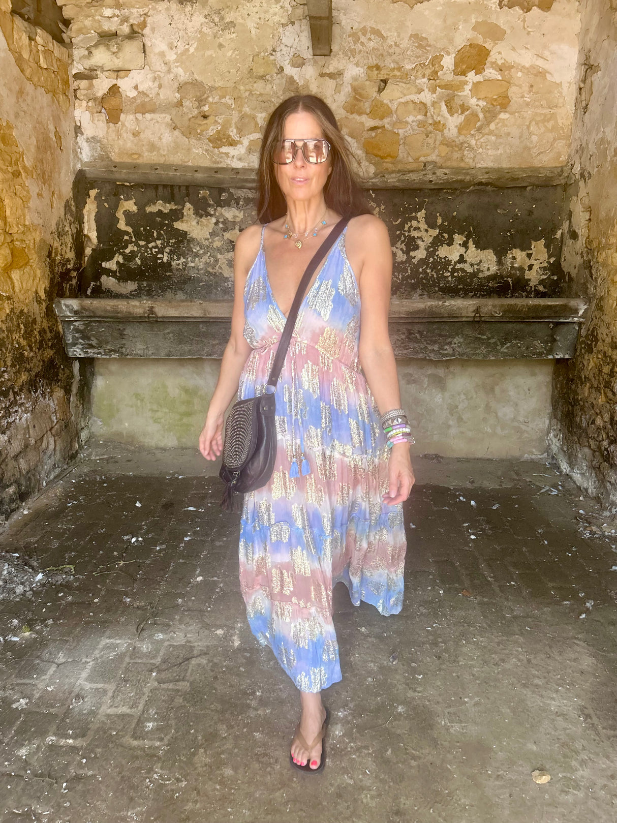 Crystal Metallic Maxi Dress - Blue