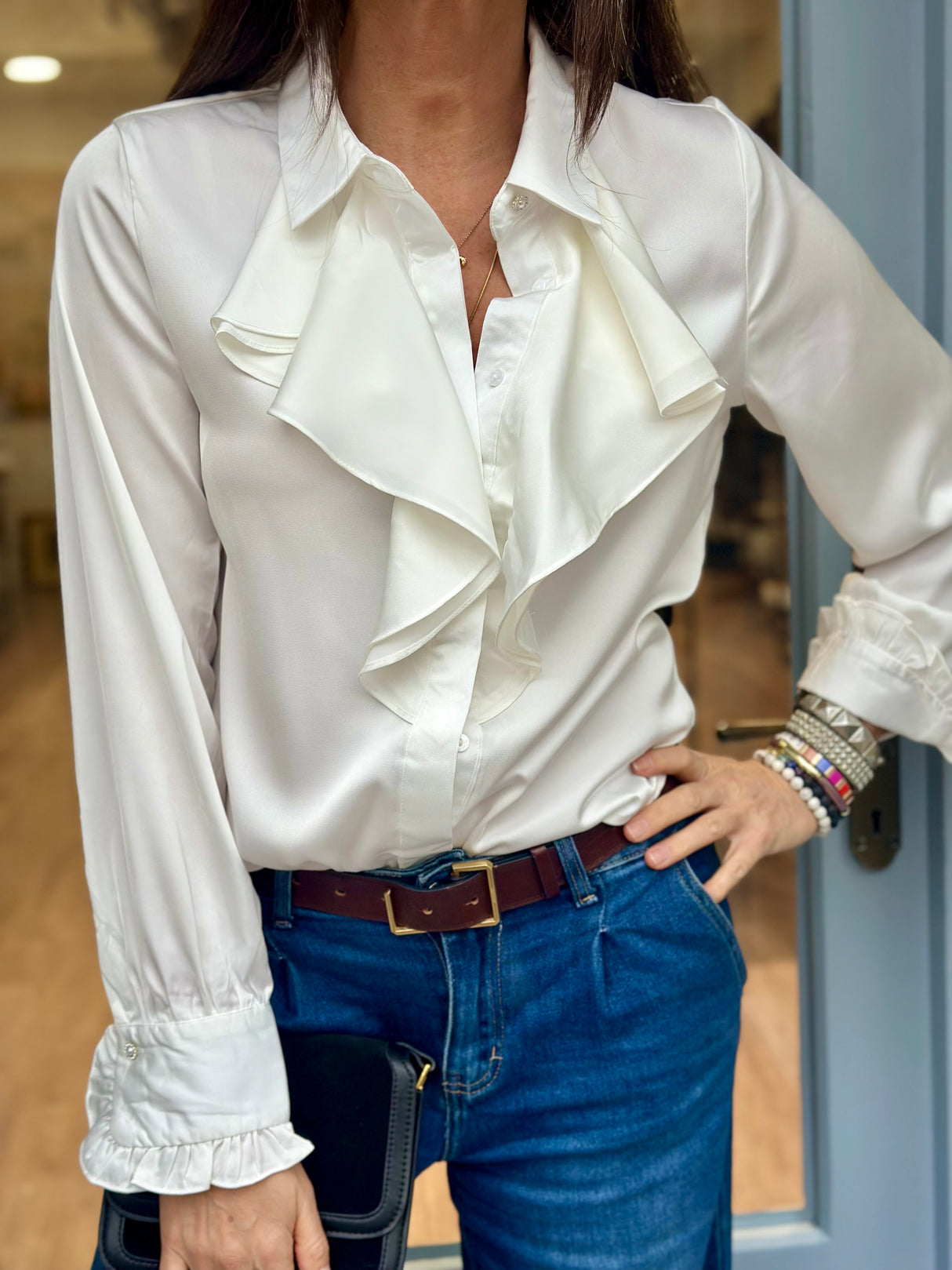 Charlie Ruffle Shirt White