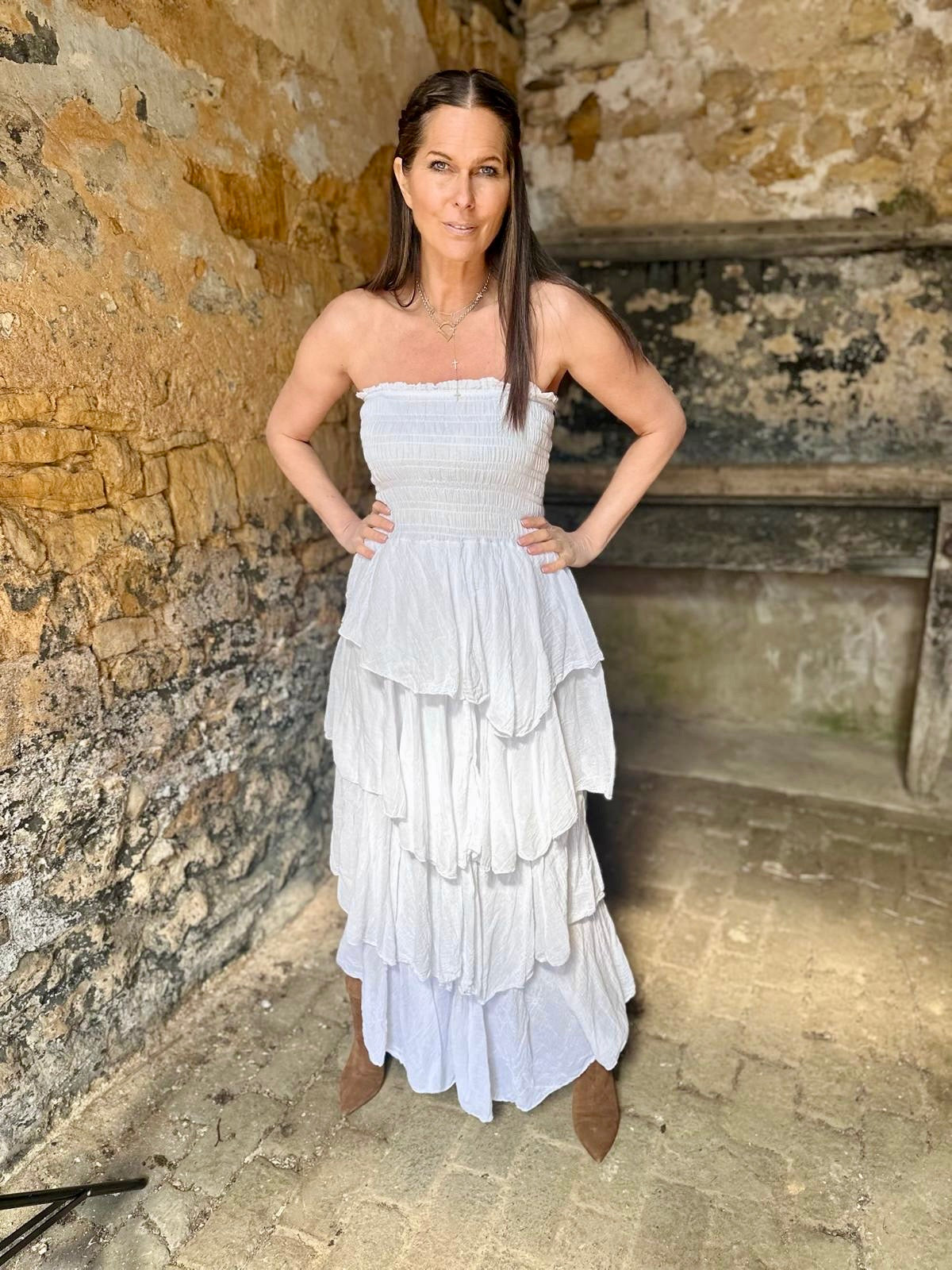 Laurie Ruffle Maxi Dress - White