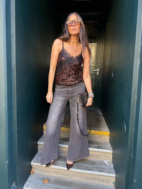 Harley Lace Sequin Cami - Chocolate