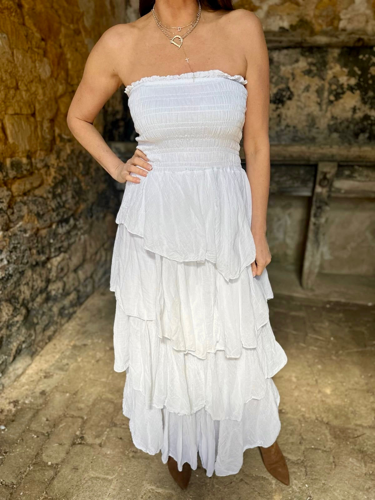 Laurie Ruffle Maxi Dress - White
