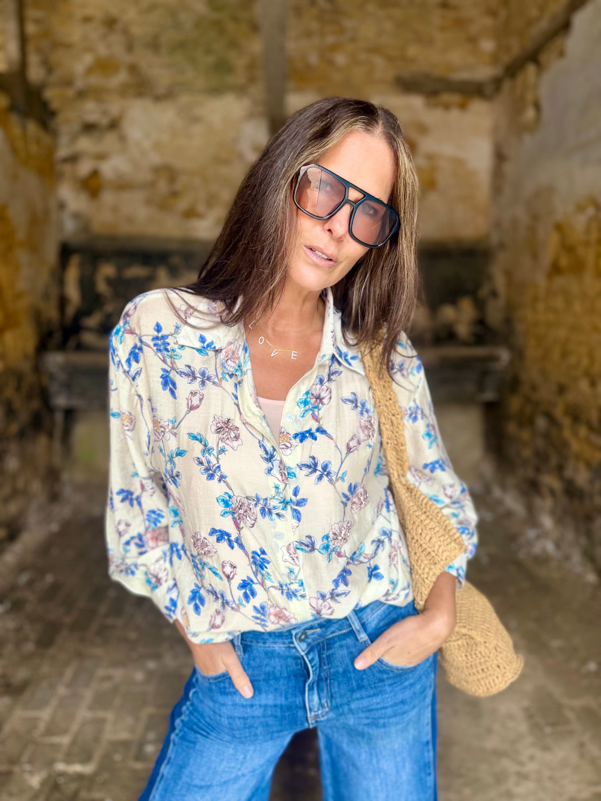 Lavender Embellished Printed Blouse